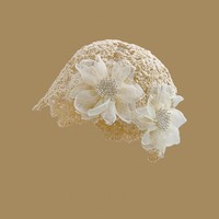 Topi rajutan wanita bergaya bohemian, berlubang, buatan tangan, kasual, dengan hiasan bunga renda mutiara