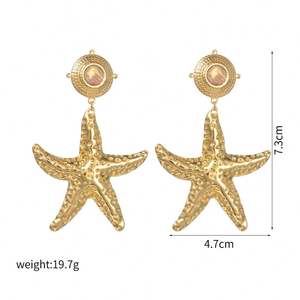 Pendientes de estrella de mar de acero inoxidable distintivos de doble gota, impermeables, chapados en PVD de 18K, sensación de verano por excelencia para mujer - Product Image 5