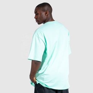 T-shirt en coton vert menthe uni surdimensionné pour homme, broderie personnalisée, manches courtes, col rond, jersey décontracté - Product Image 2