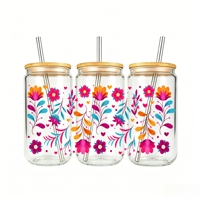 Boho Floral 16oz UV DTF Wrap Gobelet Imperméable Autocollant Transfert Style Bohémien pour Tasse Verre Livraison Rapide