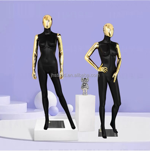 Maniquí de cuerpo completo femenino de fibra de vidrio negro mate a la moda brazo dorado Maniki modelo de pie ropa de mujer maniquíes de exhibición - Product Image 3