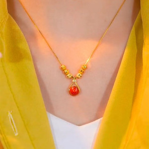 Red Agate Lucky Bag Necklace Water Drop Shape Zinc Alloy Pendant Clavicle Chain Gift For Women Elegant Summer Jewelry - Product Image 2