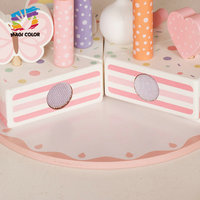 Jouet en bois rose pour couper le gâteau d'anniversaire avec bougies, blocs numérotés et spatule à gâteau, ensemble de desserts d'imitation pour enfants W10B596