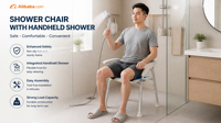 Chaise de douche et de toilette pliable robuste en aluminium YR-6501, hauteur réglable, dossier et accoudoirs rabattables, antidérapante, portable