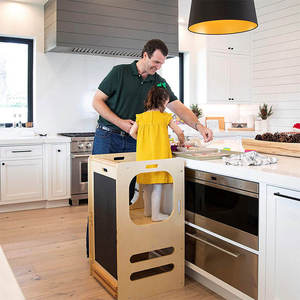 <span class=keywords><strong>Tour</strong></span> d'apprentissage Montessori pour enfants en bas âge avec toboggan, tableau noir, tabouret de cuisine pour enfants, cadre d'escalade en bois - Product Image 3