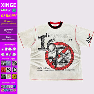 T-shirt Homme Personnalisé OEM Effet Vieilli Délavé à l'Acide Streetwear Impression Sérigraphique Coupe Oversize Boxy Courte - Product Image 1