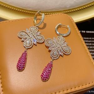 HIBRIDE, único, lujoso, largo, colgante de gota, flor CZ, pendientes para mujer, fiesta de compromiso, boda, joyería, bisutería para mujer, E-1139 - Product Image 2