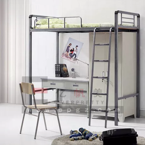 Litera Alta de Metal con Sistema de Casilleros y Escritorio, Muebles para Albergue Juvenil o Dormitorio - Product Image 2