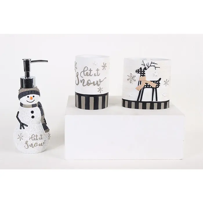 New Arrivals Wholesales Christmas Snowman Polyresin Bathroom Products Sets Home Decor