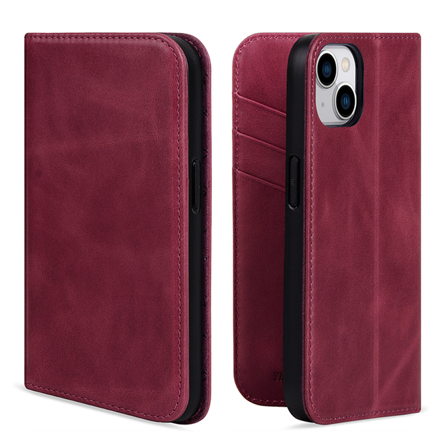 Luxury Wallet Phone Case with Waterproof & Shockproof Flip Nature Leather Cover for 15 & 15 Plus Business Design