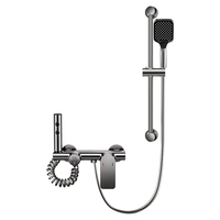 Ensemble de douche anti-brûlure gris anthracite 3 fonctions avec pommeau pluie, douchette à main, bec de baignoire et mitigeur chaud/froid mural - Vente en gros usine