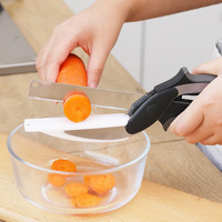 Helloworld 2 In 1 Voedsel Fruit Groente Snijden Schaar Multifunctionele Roestvrijstalen Keukenschaar Met Mes En Snijplank