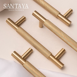 Kenop Lemari Dapur Santaya Solid Brushed Brass Handle Cross Knurled, Gagang Laci Lemari