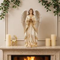 Statue d'ange de jardin, sculpture artistique en polyrésine moulée à la main pour décoration religieuse intérieure et extérieure avec finition pierre antique