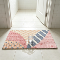 Maßgefertigte Orientalische Polyester Geometrische Farbblock-Fußmatte Rutschfeste PVC-Rückseite Rosa Blau Gestreifter Bodenteppich für Innenbereich Eingang