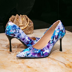 Escarpins élégants multicolores à talons chaton pour <span class=keywords><strong>femme</strong></span>, chaussures de soirée décontractées et sexy à bout pointu avec fleurs tendance - Product Image 5