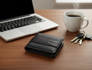 Portafoglio da uomo in vera pelle, sottile, con chiusura a piega, corto, per uso quotidiano - Product Image 2