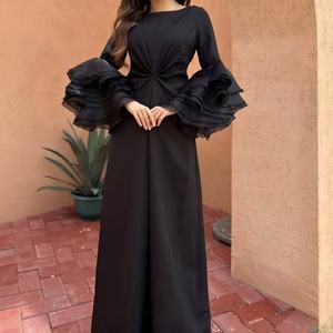 เดรสแฟชั่นปี 2026 เดรสสปริงใส่ได้ทุกวัน สีดำเรียบหรู แขนระบาย ดีไซน์เรียบร้อย ชุดเดรสยาวสำหรับผู้หญิง - Product Image 1