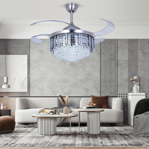 Ventilateur de plafond moderne en cristal doré, 3 pales, fonctionnement silencieux 29 dB, LED blanc chaud dimmable, télécommande, 5 vitesses, montage encastré - Product Image 4