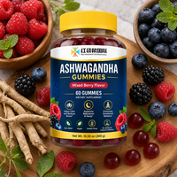Routine de bien-être quotidienne pour les vendeurs e-commerce aux États-Unis et en Europe – Complément en marque blanche OEM – Gommes d'Ashwagandha 60 unités, saveur baies mélangées