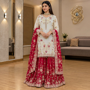 QUNOOT CLOSET Ethnic Salwar Kameez Women Indian <b>Pakistani</b> <b>Wedding</b> Wear Silk Embroidered Traditional Style Regular Length Quick - Product Image 1