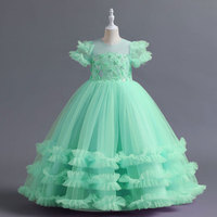 Robe de bal princesse pour fille, à volants superposés, corsage brodé de sequins, manches courtes bouffantes, longueur cheville, respirante