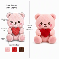 Op maat gemaakte OEM roze berenpluche met rood hart voor groothandel Valentijnsgeschenken en seizoenshandel.