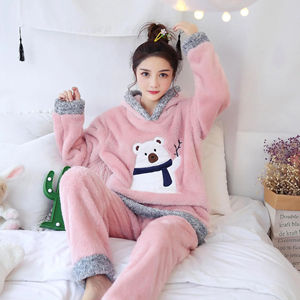 Vente en gros Vêtements de nuit d'hiver pour femmes Chaud Peluche Flanelle 260 GSM 2-PCS <span class=keywords><strong>Pyjama</strong></span> Ensembles Sweat à capuche à manches longues Mignon Maison <span class=keywords><strong>Pyjama</strong></span> Pijama <span class=keywords><strong>Panda</strong></span> - Product Image 2