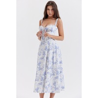 Robe d'été pour femmes, robe midi à bretelles spaghetti, imprimé floral de plage, bustier, col en V, fente croisée
