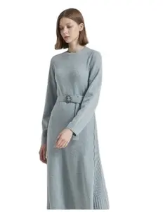 最新时尚女性针织图案毛衣长裙纯100% 羊绒衫女士