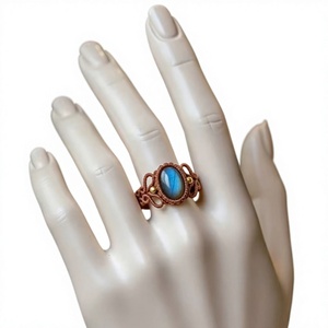 HARI OM CREATIONS Anillo de Macramé Marrón con Piedra Azul, Hecho a Mano, Estilo Náutico, Joyería Hindú de Compromiso, Venta al Por Mayor - Product Image 1