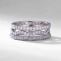 Bague de mariage pour femme en moissanite couleur D VVS, en argent sterling 925 plaqué rhodium, avec pavé multi-bandes ondulées