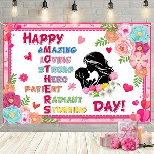 Fond de photographie floral rose pour la fête des mères, bannière décorative « J'aime maman », toile de fond personnalisable pour photomaton - Product Image 1