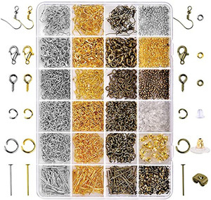 Kit <span class=keywords><strong>d</strong></span>'accessoires <span class=keywords><strong>pour</strong></span> la fabrication de bijoux, avec anneaux de saut ouverts, fermoirs, perles à sertir, épingles à tête, crochets de boucles <span class=keywords><strong>d</strong></span>'oreilles arrière, 200 pièces - Product Image 1