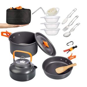Ensemble de casseroles de camping professionnelles légères et portables en aluminium avec couvercle en acier inoxydable pour la randonnée, le backpacking et la cuisine en plein air - Product Image 1