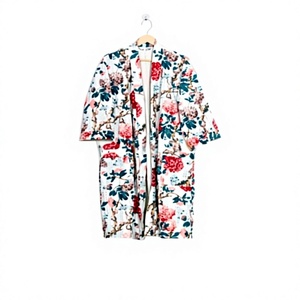 Handmade 100% Organic Cotton Quilted Long Autumn Winter Stripe Floral Hand-painted Multicolor Kimono <b>Robe</b> Womens Breathable - Product Image 1