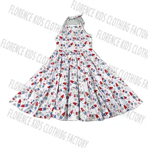 DH ODM custom 4th of july fashion bamboo baby children hater twirl dress toddler girls dresses