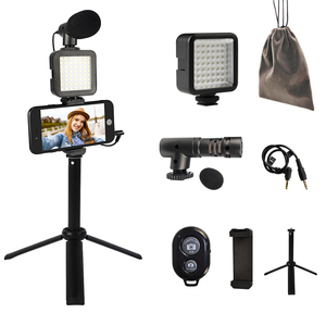 Kit de vlogging vidéo pour <span class=keywords><strong>smartphone</strong></span>, mini lumière vidéo LED, microphone, trépied, support de téléphone, pliable, portable, enregistrement d'interviews, <span class=keywords><strong>YouTube</strong></span> - Product Image 1