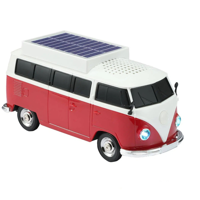 Alecter Solar Retro Inspired Minibus Bluetooth Speaker Plastic Iron Mesh 66mm 1200mAh Battery 10m Range TF/U Disk/Radio Portable
