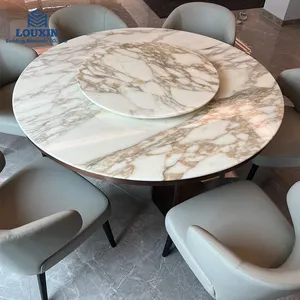Customized Natural Italy Calacatta Gold Marble Round Dinning Table Design