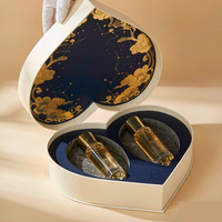 Set Regalo di Campioni di Profumo di Lusso, Confezione Semicircolare a Conchiglia, Logo Personalizzato, Interno Blu Navy Stellato, Marche di Fragranze