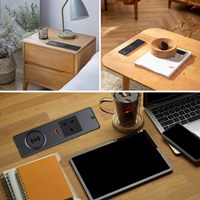 Prise de table industrielle double USB à 4 sorties, encastrable, avec chargeur sans fil 15W, QC3.0/PD3.0, câble de 2m, 10A