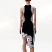 Nuevo Diseño de Moda, Vestido Jacquard para Mujer, Ecológico, de Viscosa Reciclada, Ajustado, Elástico, con Efecto Pintura en Aerosol, Dobladillo Asimétrico, Sin Mangas