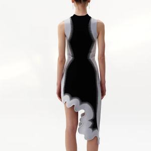 Nouvelle Robe Midi Sans Manches Asymétrique en Jacquard Extensible Effet Peinture Pulvérisée pour Femme – Design Tendance - Product Image 3