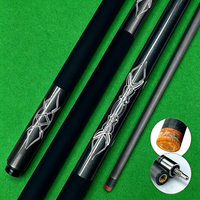 Queue de billard noire SQF, incrustation argentée, design sculpté, fût en fibre de carbone 1/2, joint en acier inoxydable, qualité professionnelle de luxe