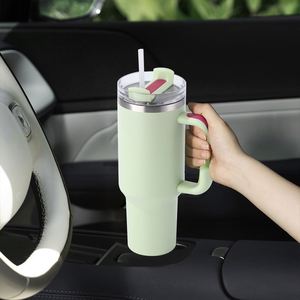 Custom logo 40 oz Double Wall Vacuum Travel Coffee Mug Wholesale Stainless Steel 30oz 40oz Outdoor Tumbler <b>with</b> Handle and <b>Straw</b> - Product Image 6