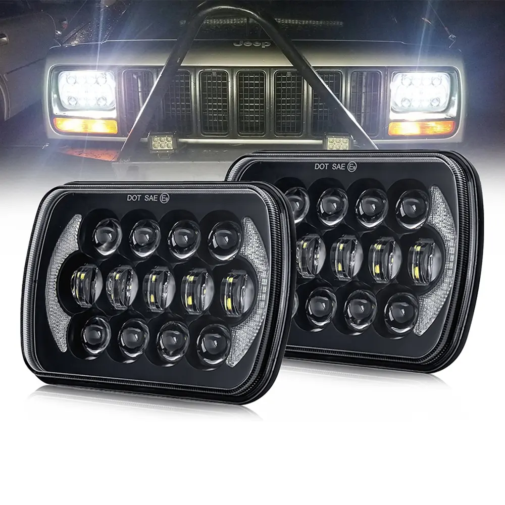 A Pair 7"x6" LED Headlights For Toyota Pickup Truck Sealed Beam Square Headlamps 