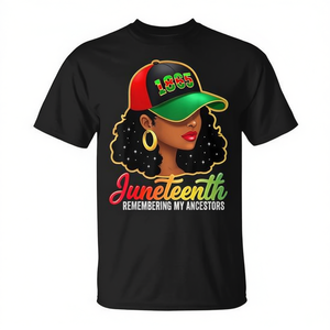 T-shirt noir Juneteenth Remembering My Ancestors, design de chapeau 1865, unisexe, en coton, col rond, manches courtes, impression numérique - Product Image 3