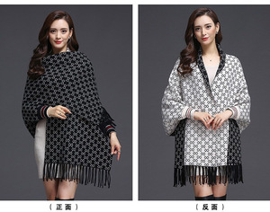 Poncho di lusso <span class=keywords><strong>con</strong></span> nappe marca Pashmina misto lana invernale <span class=keywords><strong>con</strong></span> manica <span class=keywords><strong>scialle</strong></span> doppio lato in Cashmere caldo - Product Image 4