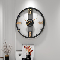 Jam dinding Nordic besar bulat, arloji jarum Quartz tenang untuk kamar tidur restoran jam dinding logam senyap 50cm